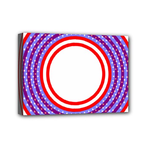 Stars Stripes Circle Red Blue Space Round Mini Canvas 7  x 5 