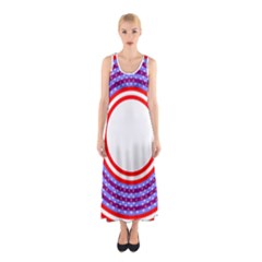 Stars Stripes Circle Red Blue Space Round Sleeveless Maxi Dress