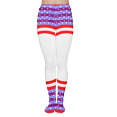 Stars Stripes Circle Red Blue Space Round Women s Tights