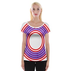 Stars Stripes Circle Red Blue Space Round Cap Sleeve Tops