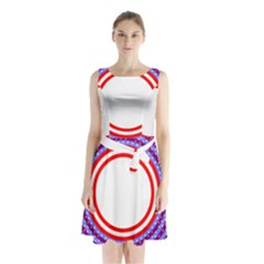 Stars Stripes Circle Red Blue Space Round Sleeveless Waist Tie Chiffon Dress