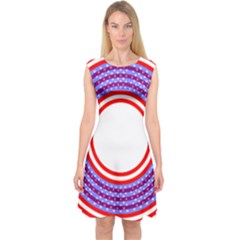 Stars Stripes Circle Red Blue Space Round Capsleeve Midi Dress