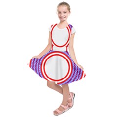 Stars Stripes Circle Red Blue Space Round Kids  Short Sleeve Dress