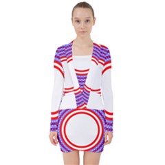 Stars Stripes Circle Red Blue Space Round V-neck Bodycon Long Sleeve Dress by Mariart