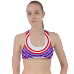 Stars Stripes Circle Red Blue Space Round Criss Cross Racerback Sports Bra by Mariart