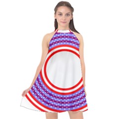 Stars Stripes Circle Red Blue Space Round Halter Neckline Chiffon Dress 