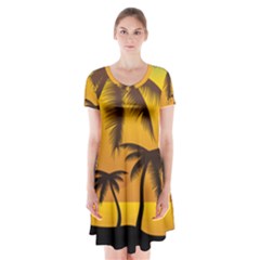 Sunset Summer Short Sleeve V-neck Flare Dress by Mariart