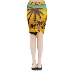 Sunset Summer Midi Wrap Pencil Skirt