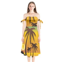 Sunset Summer Shoulder Tie Bardot Midi Dress