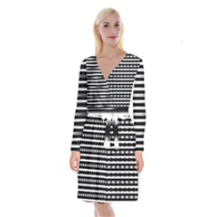 Tribal Stripes Black White Long Sleeve Velvet Front Wrap Dress