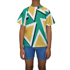 Triangles Texture Shape Art Green Yellow Kids  Short Sleeve Swimwear