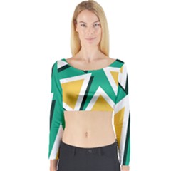 Triangles Texture Shape Art Green Yellow Long Sleeve Crop Top