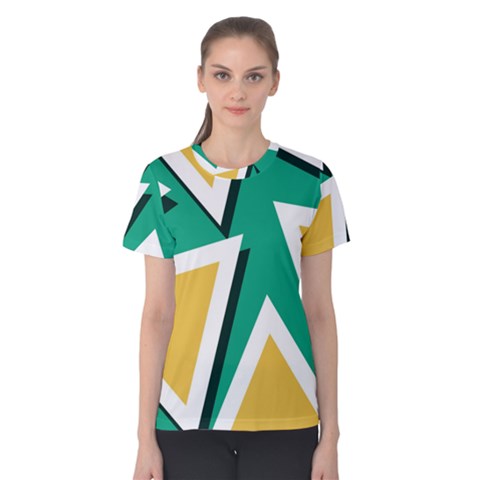 Triangles Texture Shape Art Green Yellow Women s Cotton Tee by Mariart