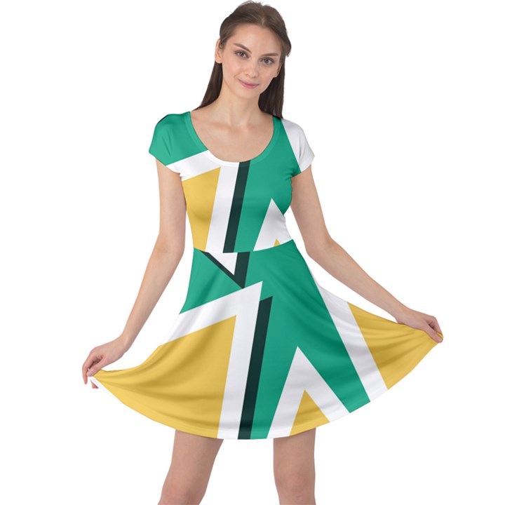 Triangles Texture Shape Art Green Yellow Cap Sleeve Dress