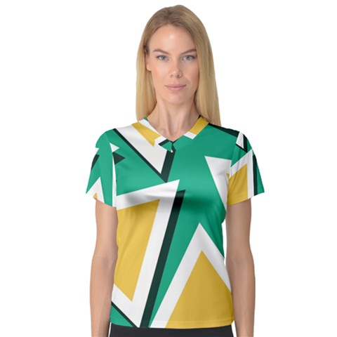 Triangles Texture Shape Art Green Yellow V-neck Sport Mesh Tee by Mariart