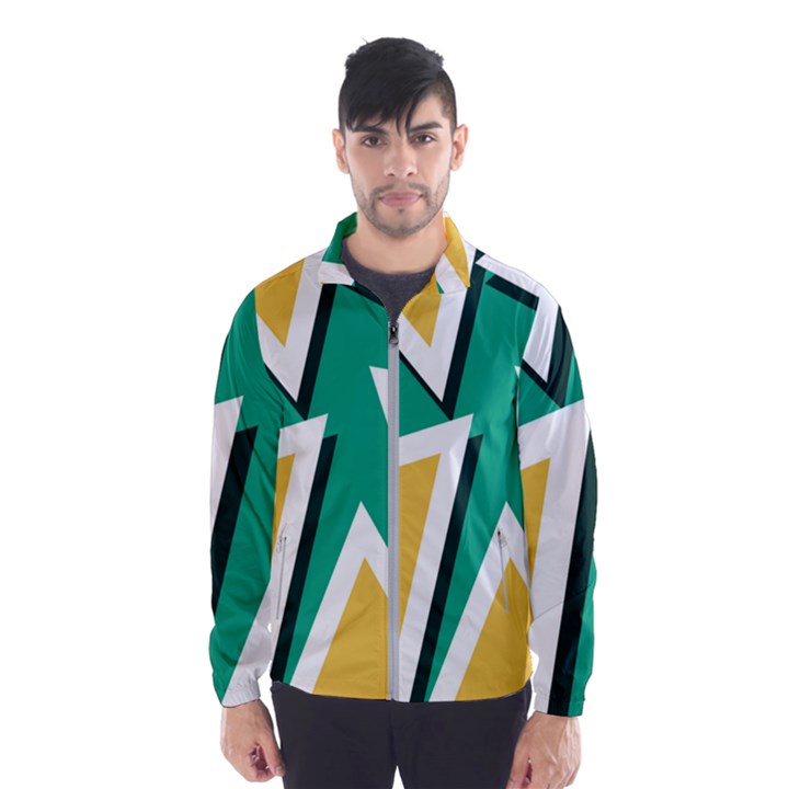 Triangles Texture Shape Art Green Yellow Wind Breaker (Men)