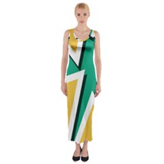 Triangles Texture Shape Art Green Yellow Fitted Maxi Dress by Mariart