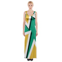 Triangles Texture Shape Art Green Yellow Maxi Thigh Split Dress