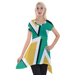 Triangles Texture Shape Art Green Yellow Short Sleeve Side Drop Tunic by Mariart