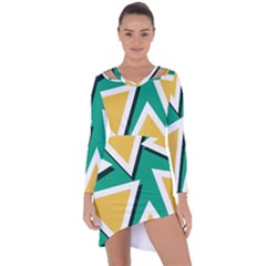 Triangles Texture Shape Art Green Yellow Asymmetric Cut-out Shift Dress