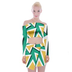 Triangles Texture Shape Art Green Yellow Off Shoulder Top With Skirt Set