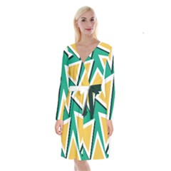 Triangles Texture Shape Art Green Yellow Long Sleeve Velvet Front Wrap Dress by Mariart