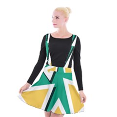 Triangles Texture Shape Art Green Yellow Suspender Skater Skirt