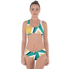 Triangles Texture Shape Art Green Yellow Criss Cross Bikini Set