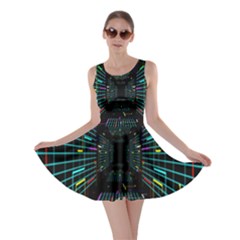 Seamless 3d Animation Digital Futuristic Tunnel Path Color Changing Geometric Electrical Line Zoomin Skater Dress by Mariart