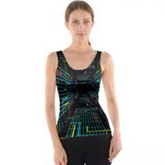 Seamless 3d Animation Digital Futuristic Tunnel Path Color Changing Geometric Electrical Line Zoomin Tank Top by Mariart