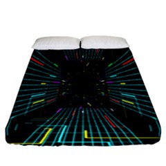 Seamless 3d Animation Digital Futuristic Tunnel Path Color Changing Geometric Electrical Line Zoomin Fitted Sheet (california King Size) by Mariart