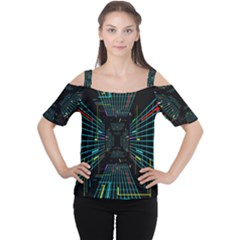 Seamless 3d Animation Digital Futuristic Tunnel Path Color Changing Geometric Electrical Line Zoomin Cutout Shoulder Tee