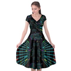 Seamless 3d Animation Digital Futuristic Tunnel Path Color Changing Geometric Electrical Line Zoomin Cap Sleeve Wrap Front Dress