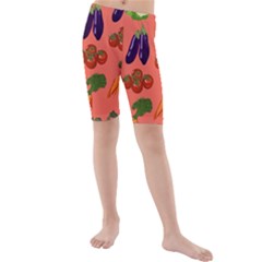 Vegetable Carrot Tomato Pumpkin Eggplant Kids  Mid Length Swim Shorts by Mariart