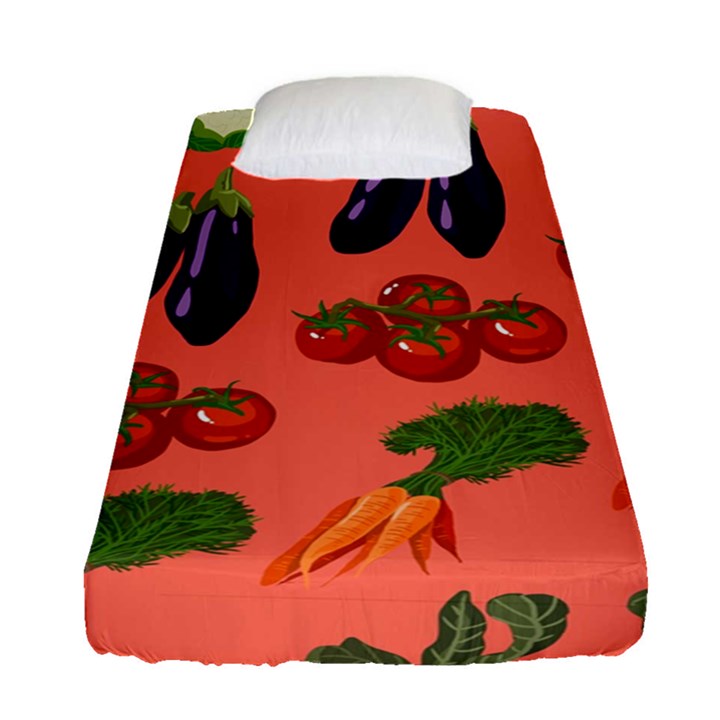 Vegetable Carrot Tomato Pumpkin Eggplant Fitted Sheet (Single Size)