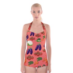 Vegetable Carrot Tomato Pumpkin Eggplant Boyleg Halter Swimsuit  by Mariart