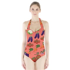 Vegetable Carrot Tomato Pumpkin Eggplant Halter Swimsuit by Mariart