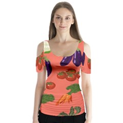 Vegetable Carrot Tomato Pumpkin Eggplant Butterfly Sleeve Cutout Tee 