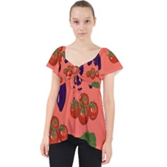 Vegetable Carrot Tomato Pumpkin Eggplant Lace Front Dolly Top by Mariart