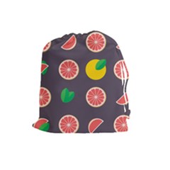 Wild Textures Grapefruits Pattern Lime Orange Drawstring Pouches (large) 