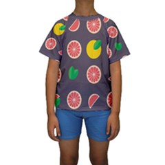 Wild Textures Grapefruits Pattern Lime Orange Kids  Short Sleeve Swimwear