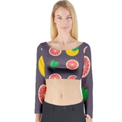 Wild Textures Grapefruits Pattern Lime Orange Long Sleeve Crop Top