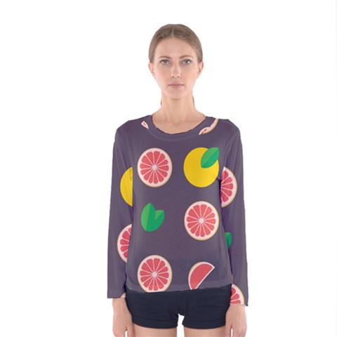 Wild Textures Grapefruits Pattern Lime Orange Women s Long Sleeve Tee by Mariart