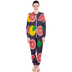 Wild Textures Grapefruits Pattern Lime Orange Onepiece Jumpsuit (ladies)  by Mariart