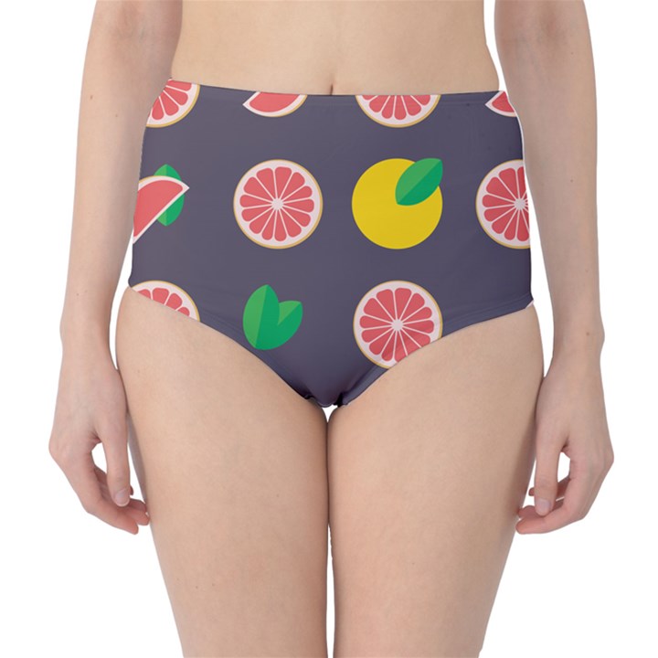 Wild Textures Grapefruits Pattern Lime Orange High-Waist Bikini Bottoms