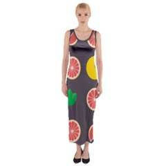 Wild Textures Grapefruits Pattern Lime Orange Fitted Maxi Dress by Mariart