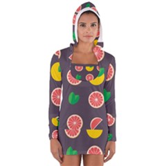 Wild Textures Grapefruits Pattern Lime Orange Long Sleeve Hooded T-shirt by Mariart