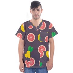 Wild Textures Grapefruits Pattern Lime Orange Men s V-neck Scrub Top