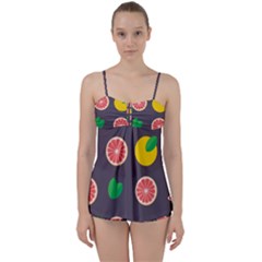 Wild Textures Grapefruits Pattern Lime Orange Babydoll Tankini Set