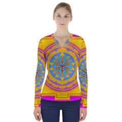 Triangle Orange Pink V-neck Long Sleeve Top by Mariart